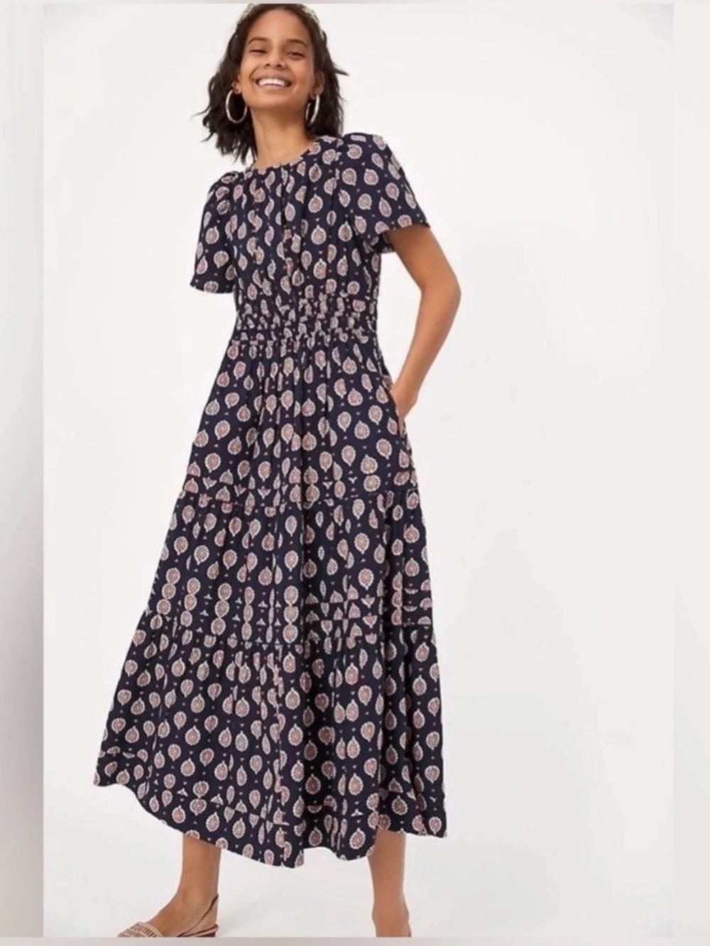 Anthropologie Maeve The Somerset Navy Blue Floral Maxi Dress Size XS Pockets